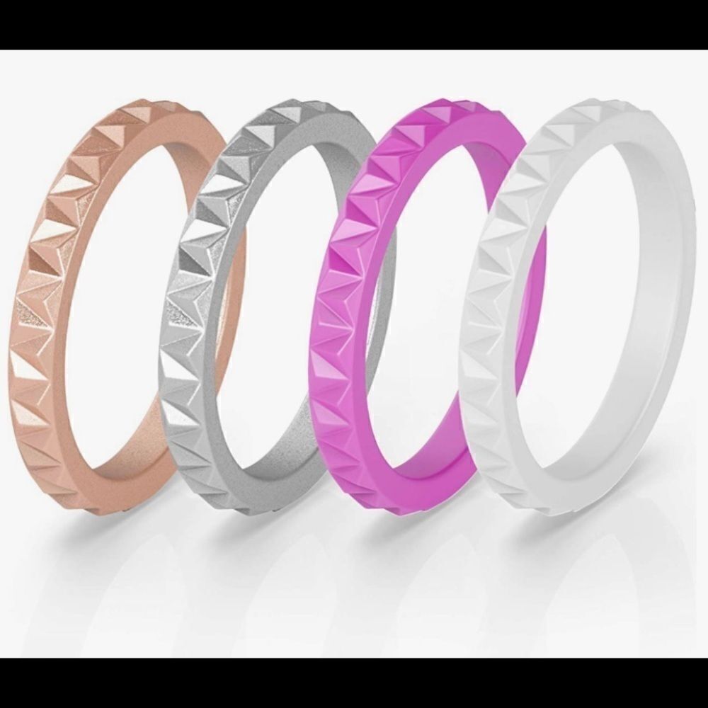 New Womens 4 Pack Thunder Fit Diamond Silicone Bands - Sz 7
